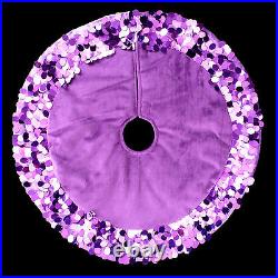 Table Top Christmas Tree Skirt / Purple Sequin Trimmed