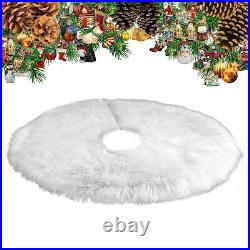 Traditional White Round Christmas Tree Skirt, Sheepskin Skin, Shag, Faux Fur