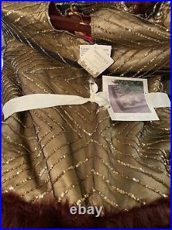 Trimsetter by Dillards Square Gold Sequence Faux Fur Trim Tree Skirt 60 New