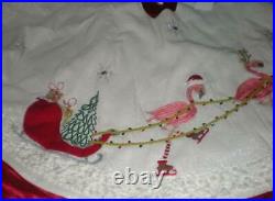 Tropical Coastal Collection Pink Flamingo Christmas Tree Skirt 4.5 Ft Round