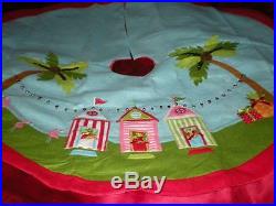 Tropical Pink Flamingo Day At The Beach Christmas Tree Skirt 4 Ft Round
