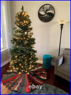 Upcycled mens necktie Christmas Tree Skirt vintage & recycled for the holidays