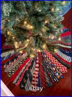 Upcycled mens necktie Christmas Tree Skirt vintage & recycled for the holidays