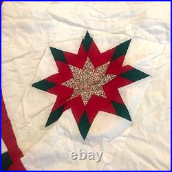 VINTAGE HAND CRAFTED large star log cabin QUILTED TREE SKIRT Christmas Americana