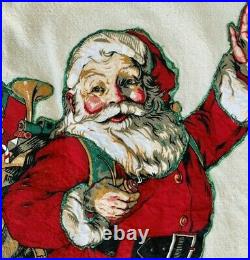 VTG 1950's Christmas Tree Skirt Santa Handmade Train Kitten Appliqué Lace Lined