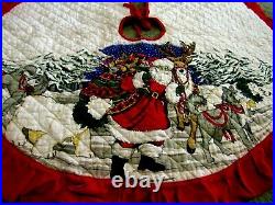 VTG Christmas Tree Skirt Quilted Ruffled Santa Reindeer Animals 36 Cottagecore