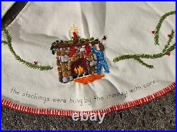 VTG Hand Stitched Crewel Needlepoint Christmas Tree Skirt Night Before Christmas