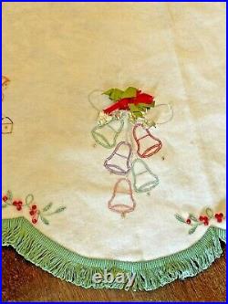 Vintage 12 DAYS OF CHRISTMAS Needlepoint Tree Skirt Embroidery Beaded Fringe