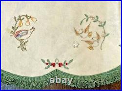 Vintage 12 DAYS OF CHRISTMAS Needlepoint Tree Skirt Embroidery Beaded Fringe