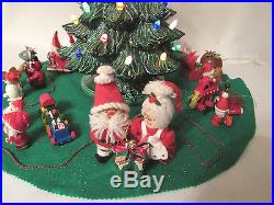 Vintage 1978 Nowell's Mold Ceramic Light Up Christmas Tree Skirt Cover Figures