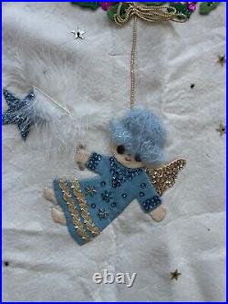 Vintage Bucilla ANGELS Stars Felt Sequins Christmas Tree Skirt Jeweled Rare MCM