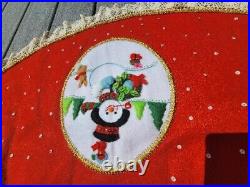 Vintage Bucilla Handmade Sequin Felt Santa Snowman Christmas Tree Skirt Rare HTF
