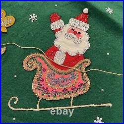 Vintage Bucilla Here Comes Santa Christmas Sequin & Felt Tree Skirt COMPLETE