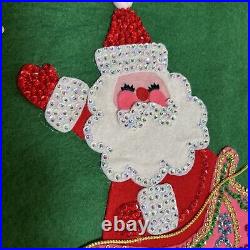 Vintage Bucilla Here Comes Santa Christmas Sequin & Felt Tree Skirt COMPLETE