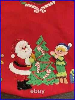 Vintage Christmas Tree Skirt Felt Sequin Santa Elf Knee Hugger Mid Century 32