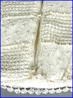 Vintage Christmas Tree Skirt Handmade Beaded Floral Embroidery 44 Cream Color