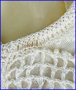 Vintage Christmas Tree Skirt Handmade Beaded Floral Embroidery 44 Cream Color