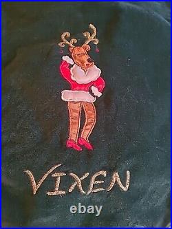 Vintage Christmas Tree Skirt Lined Velour 8 Reindeer Velvet Green Gold 56 RARE