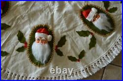 Vintage Christmas Tree Skirt MCM Kitschy Handmade OOAK Vinyl Santa Head Rare