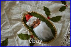 Vintage Christmas Tree Skirt MCM Kitschy Handmade OOAK Vinyl Santa Head Rare