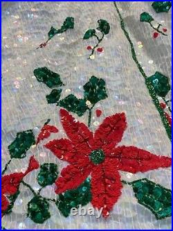 Vintage Christmas Tree Skirt Sequin Poinsettia
