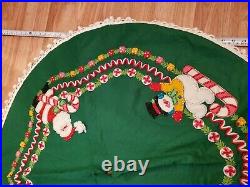 Vintage Completed Bucilla Candy Santa Snowman Felt Table Topper Tree Skirt Beads