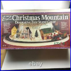 Vintage EZ Christmas Mountain Tree Stand Skirt Train Village & Buildings Set
