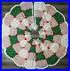 Vintage Farmhouse Christmas Tree Skirt Quilt Yarn Pull Red Green Ruffle Lace VTG