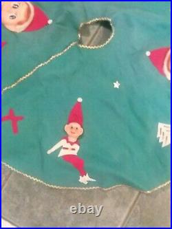 Vintage Felt Christmas Tree Skirt 32 Pixies/Elves 1950s