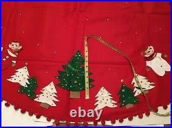 Vintage Felt Pixie Elf Elves Christmas Tree Skirt Xmas doll plastic elf face