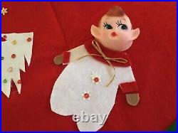 Vintage Felt Pixie Elf Elves Christmas Tree Skirt Xmas doll plastic elf face