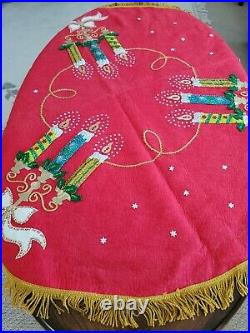 Vintage Felt Sequin Christmas Tree Skirt Tablecloth Bells 33