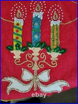 Vintage Felt Sequin Christmas Tree Skirt Tablecloth Bells 33