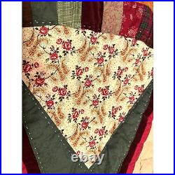 Vintage Handmade Quilted 8 Panel Round Christmas Tree-Skirt Poinsettia
