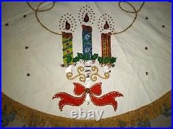 Vintage MCM Bucilla Holiday Candle Felt Sequins Jeweled Christmas Tree Skirt