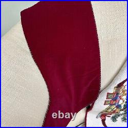 Vintage Needlepoint Christmas Tree Skirt Holliday + 2 Needlepoint Stockings