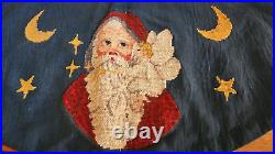 Vintage Needlepoint Christmas Tree Skirt Santa, Angels 42x42