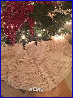 Vintage Shabby Rustic Chic Handmade Ruffled Christmas Tree Skirt 5' diameter