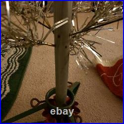 Vintage Silver Glow 6 1/2 ft Aluminum Christmas Tree in Box, Elf Skirt & Stand