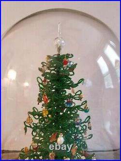 Vintage Westrim Beaded Mini Christmas Tree 40+ ornaments skirt train Glass Dome