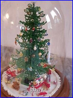 Vintage Westrim Beaded Mini Christmas Tree 40+ ornaments skirt train Glass Dome
