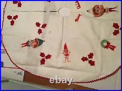 Vintage large Felt Elf Pixie Elves Christmas Tree Skirt 54 Restored