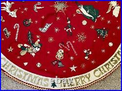 Vtg 1940 Disney Mickey Mouse & Character Pluto Bambi Tree Skirt Christmas-FREE S