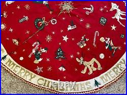 Vtg 1940 Disney Mickey Mouse & Character Pluto Bambi Tree Skirt Christmas-FREE S