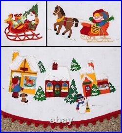 Vtg 80s Bucilla Christmas Tree Skirt Sparkle City #48980 Town Santa COMPLETED