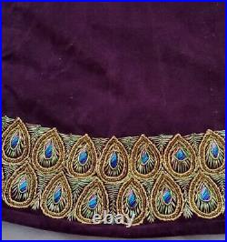 Vtg Bombay Co. Purple Velvet Gold Peacock Feathers Xmas Tree Skirt & Stocking