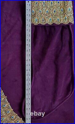 Vtg Bombay Co. Purple Velvet Gold Peacock Feathers Xmas Tree Skirt & Stocking
