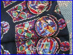 Vtg Needlepoint Christmas Tree Skirt Boho Wool Tapestry Ornaments 42 D