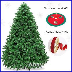 WASAKKY Christmas Tree 6FT Christmas Trees with Christmas Tree Skirt and Ribbo