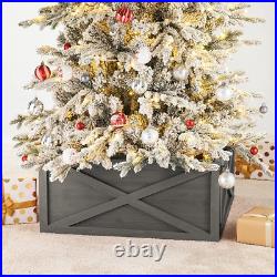 Warm Gray Wooden Tree Collar Tree Stand Cover Christmas Tree Skirt Tree Box, 26